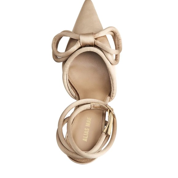 Alias Mae Bowie Champagne Satin Heels with Bow and Ankle strap - Picture 5 of 13